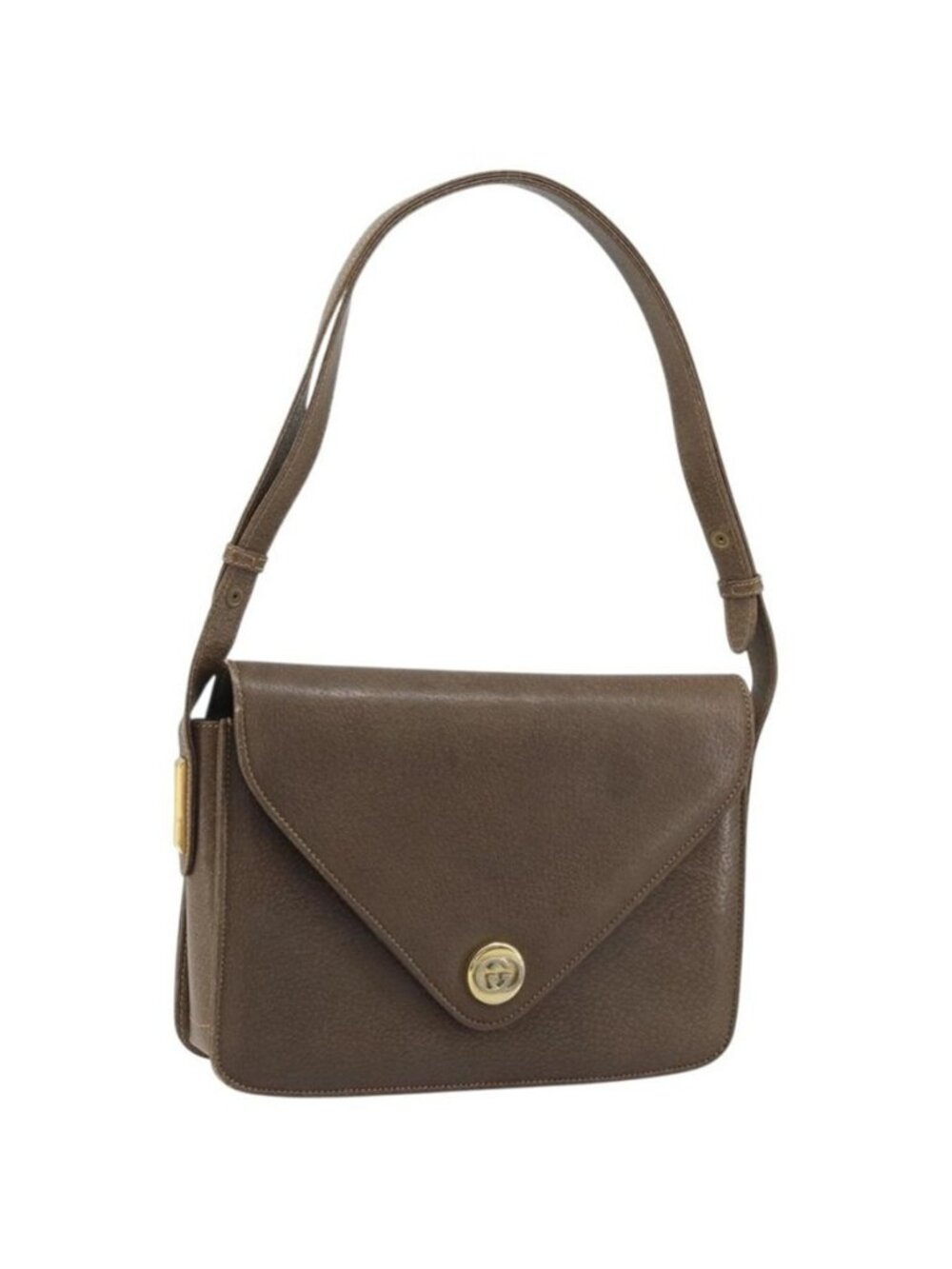 Authentic GUCCI Shoulder Bag Leather Gray Gold